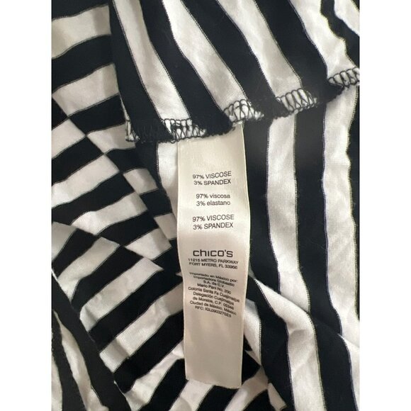 Chicos Sz 2 (US 12) V Neck T Shirt Midi Dress Black White Horizontal Stripe Fun - Picture 8 of 8